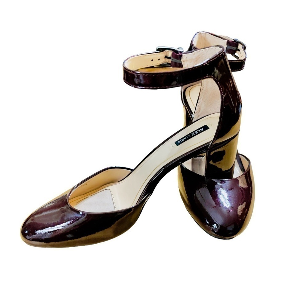 ALEX MARIE PATENT LEATHER ANKLE STRAP HEEL SIZE 9 burgundy color
